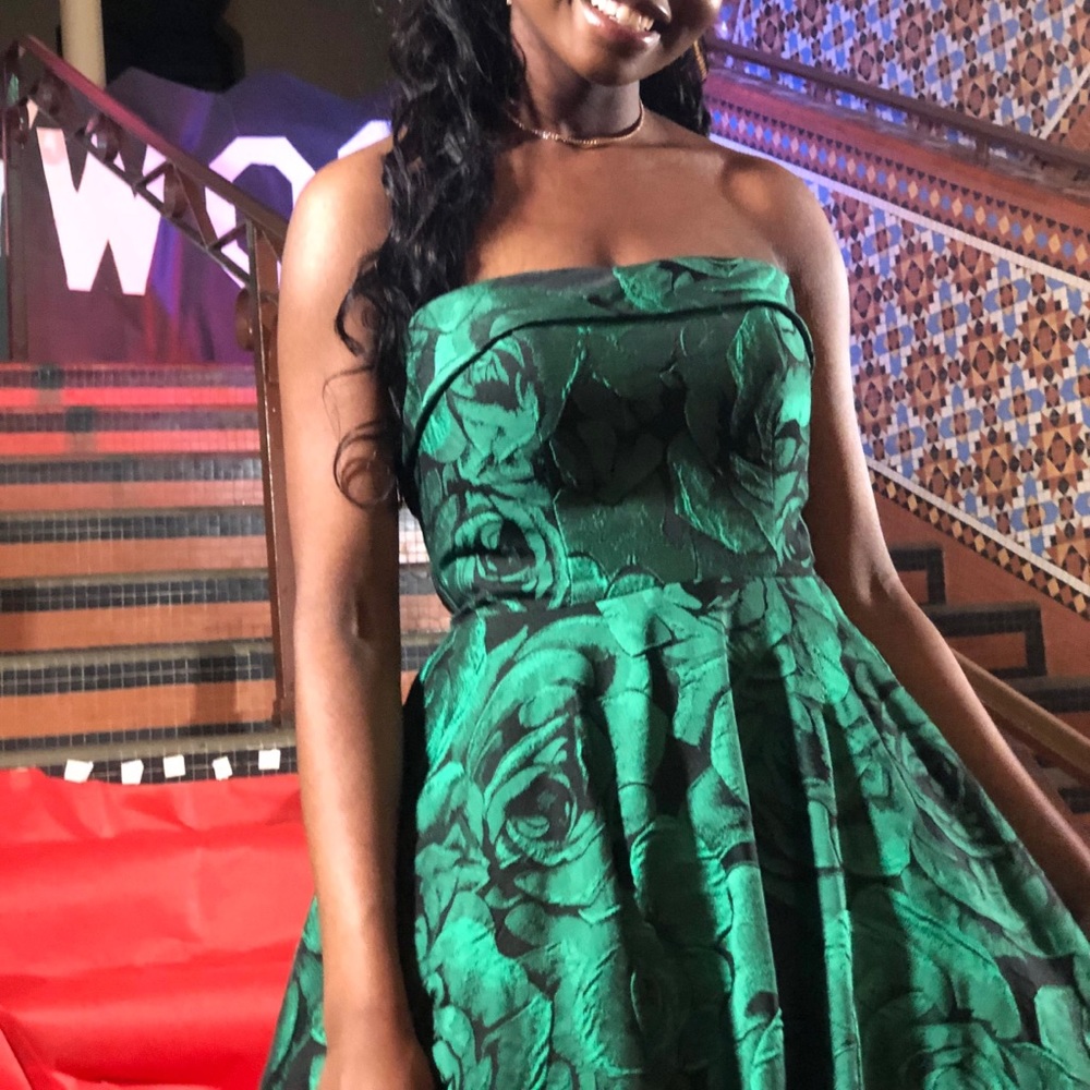 Floral Green Strapless Ball Gown Prom Dress - Picture 5 of 5